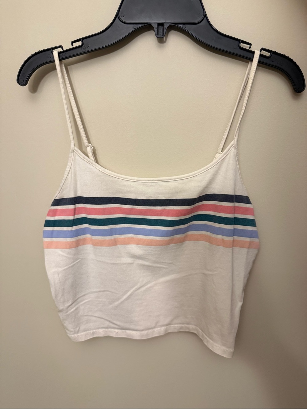 Cream-colored American Eagle tank top with multi-color stripes